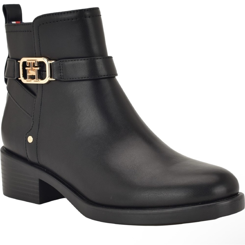 Tommy Hilfiger Black Ankle Boots with Gold Accent